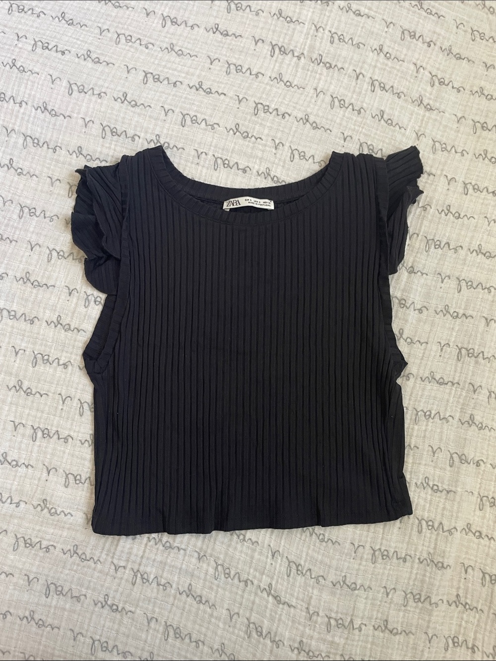 Zara Black Ribbed Flutter Sleeve Crop Top